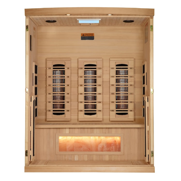 Golden Designs 3-Person Full Spectrum PureTech™ Near Zero EMF FAR Infrared Sauna with Himalayan Salt Bar (Canadian Hemlock)