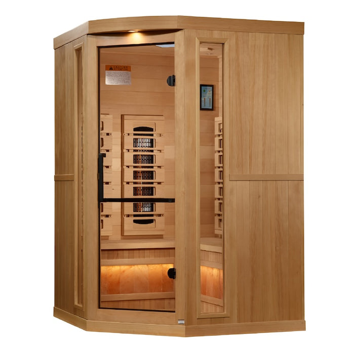 Golden Designs 3-Person Corner Full Spectrum PureTech™ Near Zero EMF FAR Infrared Sauna with Himalayan Salt Bar (Canadian Hemlock)