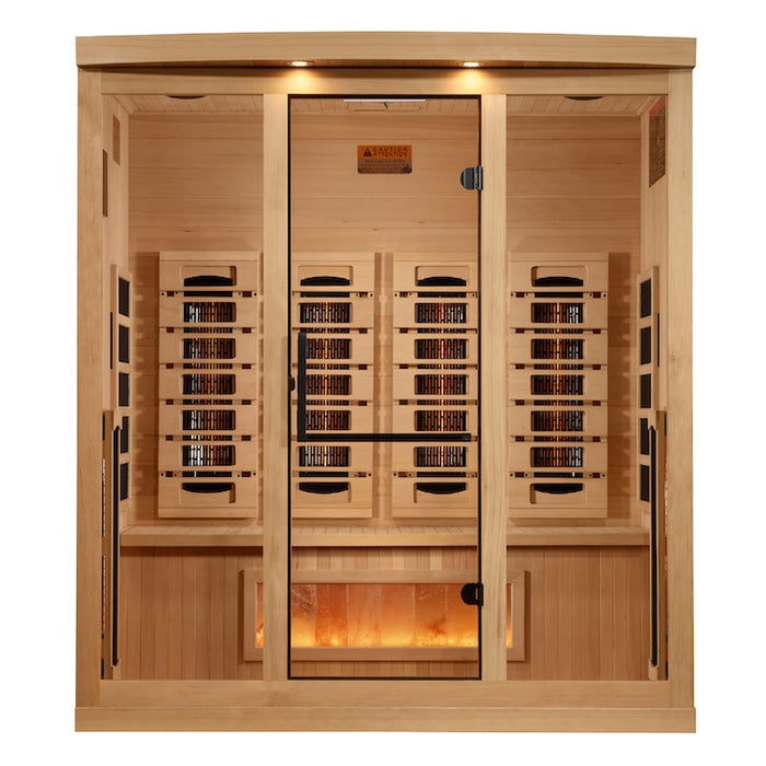 Golden Designs 4-Person Full Spectrum PureTech™ Near Zero EMF FAR Infrared Sauna with Himalayan Salt Bar (Canadian Hemlock)