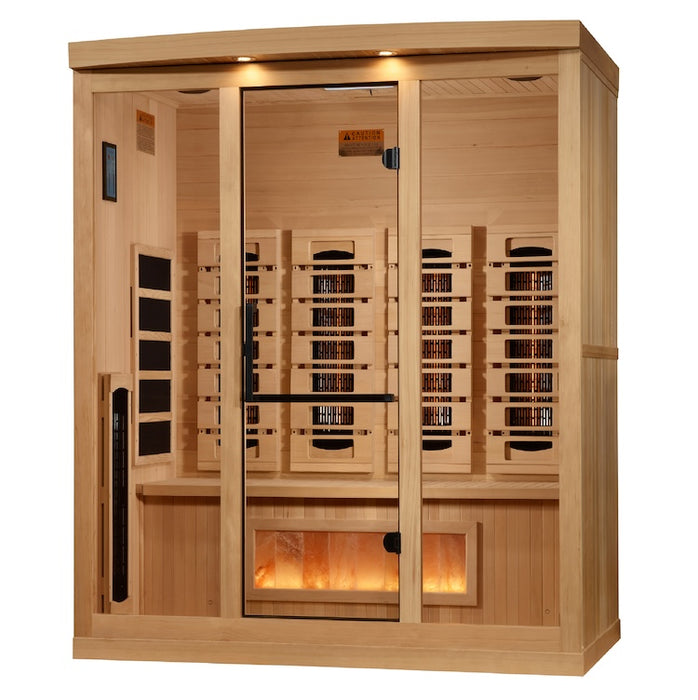 Golden Designs 4-Person Full Spectrum PureTech™ Near Zero EMF FAR Infrared Sauna with Himalayan Salt Bar (Canadian Hemlock)