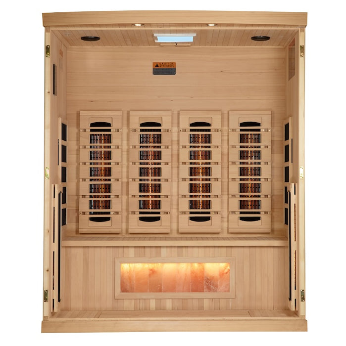 Golden Designs 4-Person Full Spectrum PureTech™ Near Zero EMF FAR Infrared Sauna with Himalayan Salt Bar (Canadian Hemlock)